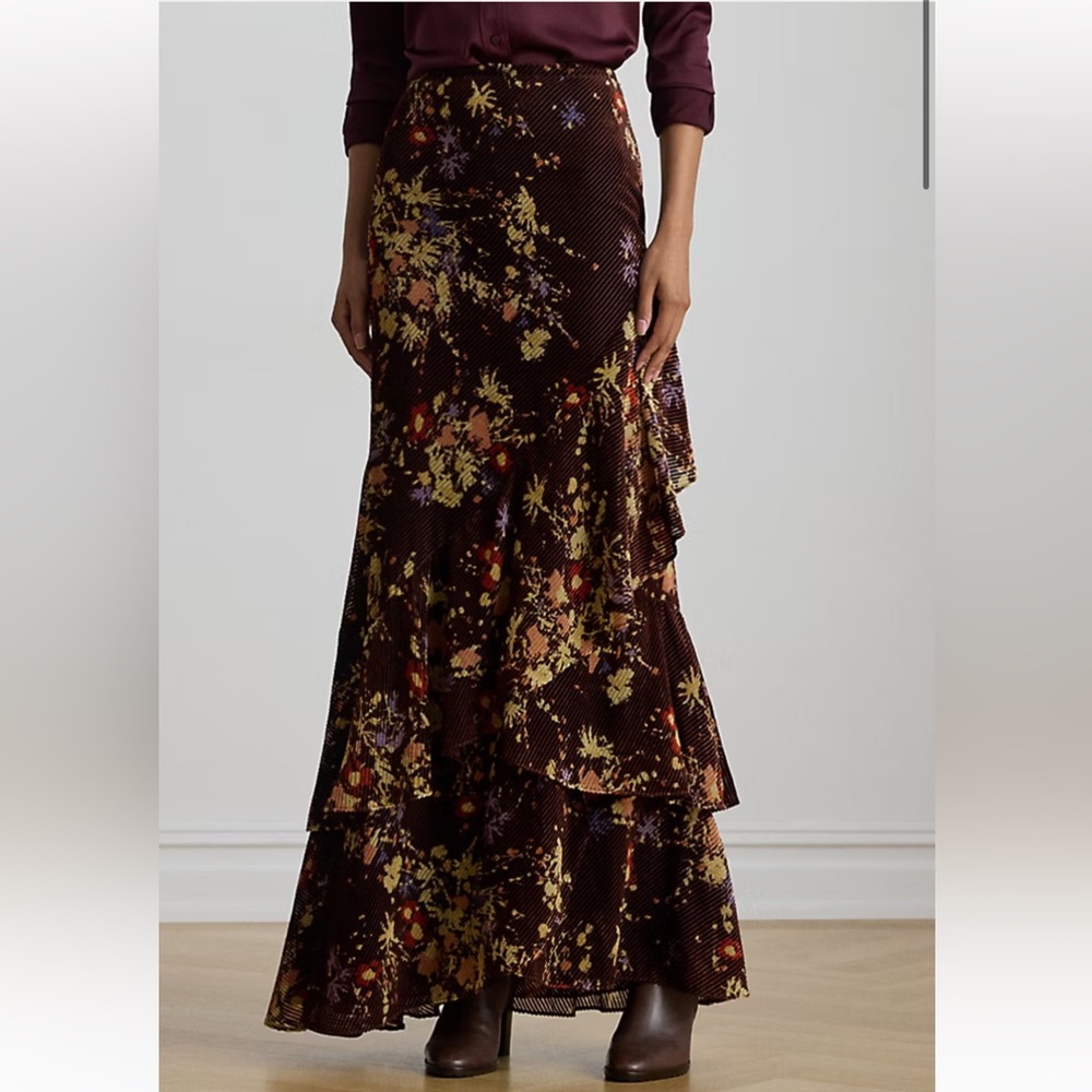 Ralph Lauren Floral Burnout Velvet Tiered Maxiskirt